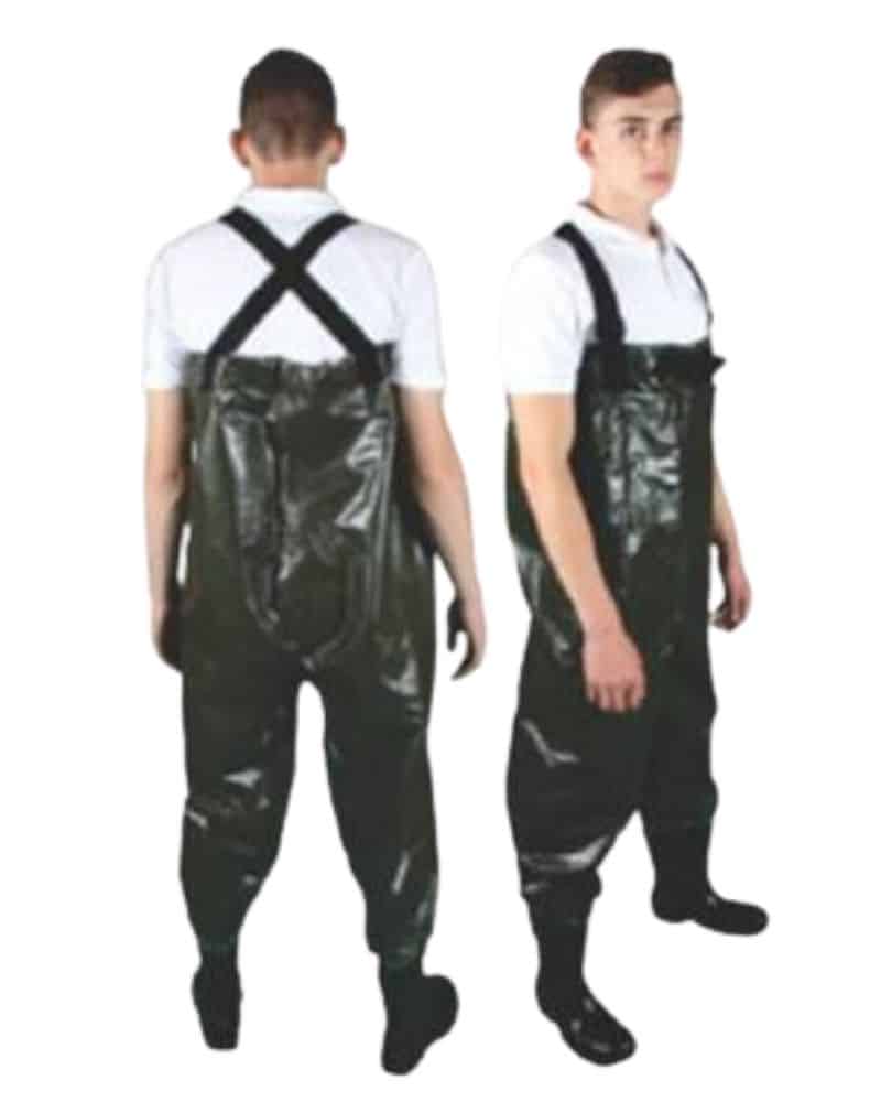 Olive Green PVC Wader With Welded On Gumboots Chest Wader Steel Toe Olive Green/Black UK7‑12